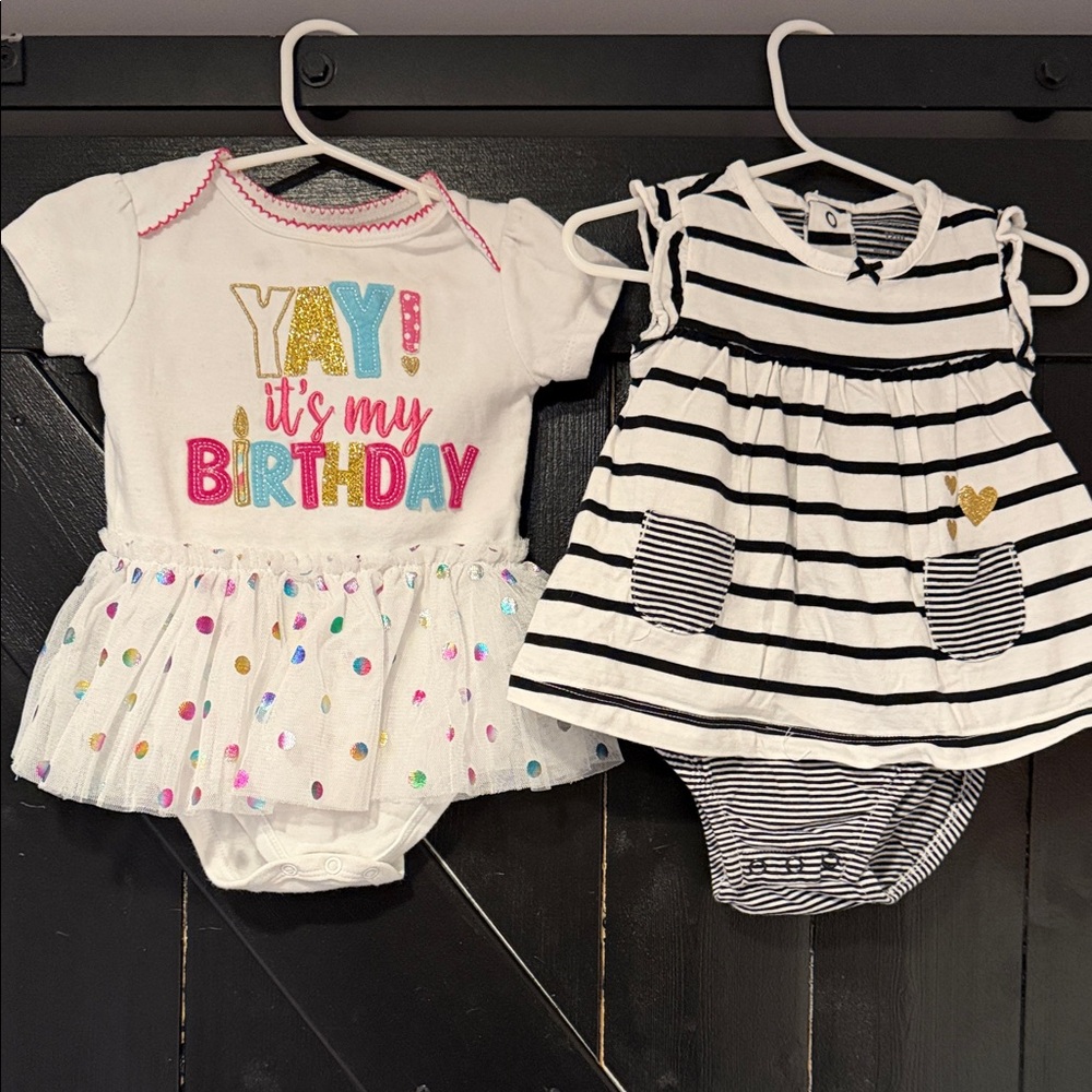 Colorful Birthday and Striped Onesie Set
